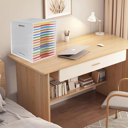 Image of 15 Tier Scrapbook Paper Organizer 12.4 inch X 12.4 inch,Desktop File Sorter Storage Desktop Paper Holder,White Cardstock A4 Sorter Storage Rack, Scrapbook Table Organizer for Home Office