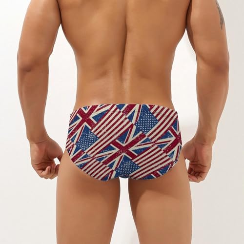Vintage U.S. and England Flags Printed Swim Briefs for Men Sexy Bikini Swimwear Elastic Beach Trunks Bathing Suit3