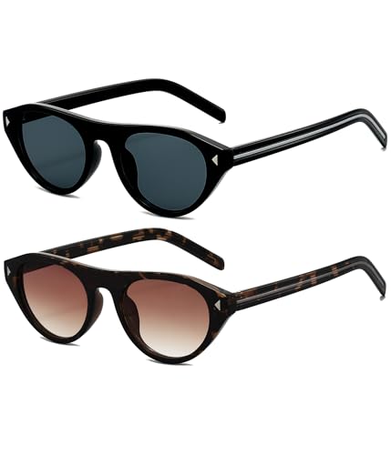 Image of EYLRIM Retro Oval Cat Eye Sunglasses for Women Men Trendy Flat Top Narrow Cateye Shades UV400 Protection