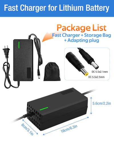 54.6V 3A / 5A Super Fast Charger for 48V Lithium Battery,No Adapter,7 Types of Plugs to Choose from,More Secure.Compatible with Most Plugs. with Cooling System (DC5.5x2.1mm plug-3A)
