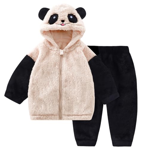 Image of JiAmy Baby Fleece Jacket Hoodie Set Zipper Toddlers Winter Sweatshirt Hooded Coat Warm Top with Cute Bear Ears and Pants Tracksuit Outfits Flannel 2 Pieces Girls Boys 2 Years-3 Years
