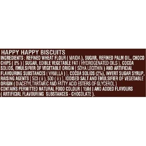 Image of Parle Happy Happy Choco-Chip Cookies, Vegetarian, Chocolate Flavour, 396 g, Pack of 2