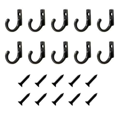 INF Pack de 10 patères et murales avec vis, crochets à visser, patères murales noires, petits crochets et vis pour chambre et cuisine