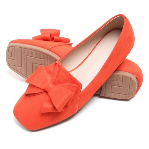 Image of WENJIAZHIZHI Square Toe Bow Ballet Slip-On | Classic Suede Finish,Chic Bow Detail,Effortless Everyday Style,Wedding Party Office,Plus Size Available