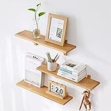 Gieanoo Oak Floating Shelf, Solid Oak wood Wall Shelf Rustic Display Shelf with 2 Triangle Brackets for Bedroom Living Room Kitchen Office Farmhouse - Image 8