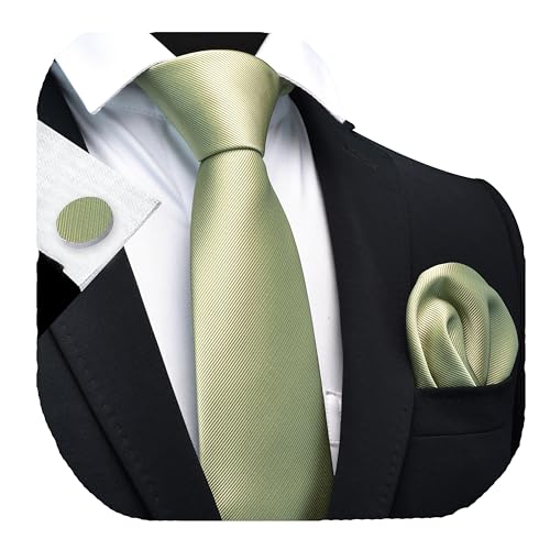 Image of GUSLESON 3.15 inch（8cm） Solid Color Necktie and Pocket Square Cufflinks Sets For Men + Gift Box
