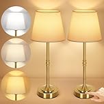 OUTON 16.7" Cordless Rechargeable Table Lamp – Battery Display, Touch Dimmable LED Light, 3 Color Temperatures, USB-C Charging, Fabric Shade, Memory Function for Bedroom, Living Room, Patio (Gold)