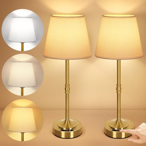 OUTON 2er Set Nachttischlampe Kabellos – Dimmbar, 3 Lichtfarben, 4000mAh USB-C Aufladbar, 60 Std Laufzeit – Akku Tischlampe Gold für Schlafzimmer, Wohnzimmer, Esszimmer