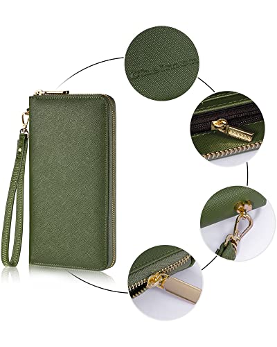 Chelmon Large Capacity Womens Wallet Leather Rfid Blocking Purse Credit Card Clutch(Ch Green Army) #TOP4