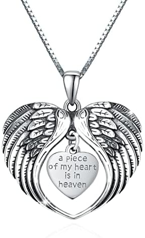 TUGHRA Angel Wing Necklace Miscarriage Gifts for Women A Piece Of My Heart Is In Heaven Pendant Necklaces Bereavement Gifts Remembrance Jewelry Sympathy Gift
