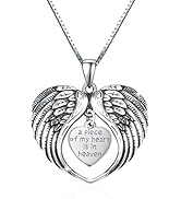 S925 Sterling Silver Angel Wings Necklace for Women Men, A Piece Of My Heart Is In Heaven Necklac...