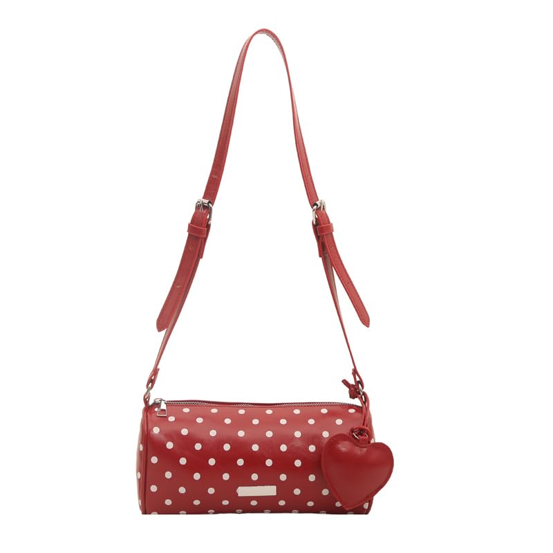 Bolso cruzado cilíndrico de piel sintética para mujer con colgante