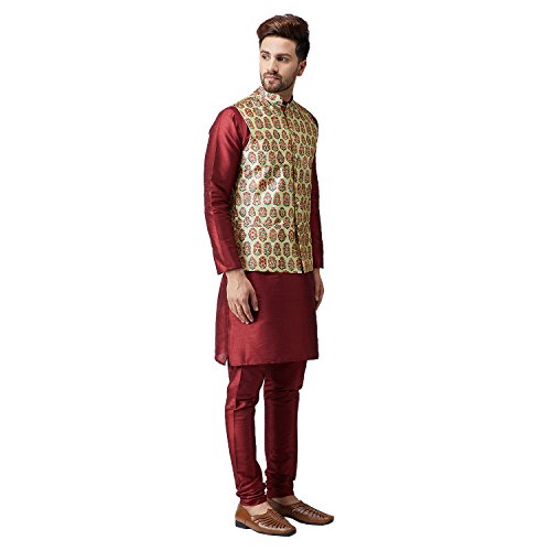 Image of SOJANYA (Since 1958, Men's Silk Blend Grey Kurta Pyjama & Silk Blend Jacket Combo