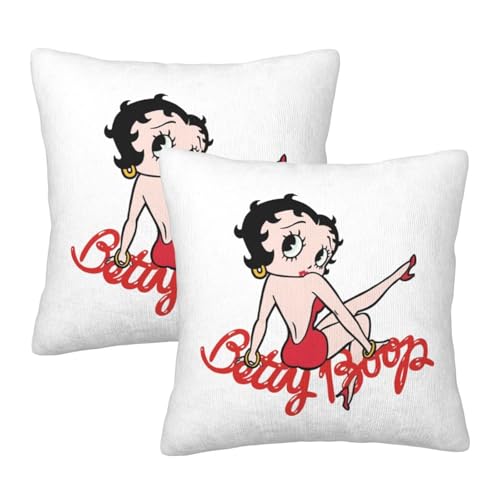 枕カバー ベティちゃん クッションカバー 2枚セット 座布団カバー まくらカバー おしゃれ 可愛い ソファ背当て 抱き枕 インテリア飾り オフィス 部屋飾り 四季通用 55X55cm