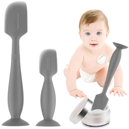 Image of Baby Diaper Cream Spatula,2Pack Silicone Diaper Cream Applicator Baby Butt Paste Spatula Diaper Cream Brush for Newborn Baby, 1 x Large Size,1 x Small Size (Gray)