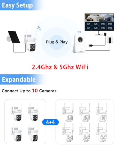 Image of Solar Security Cameras Wireless Outdoor, 4MP Solar Powered Home Security Camera System with 10CH NVR, 128G Local Recording, Color Night Vision, 2.4G & 5GHz WiFi, 360 Pan & Tilt, 4 Cam Kit