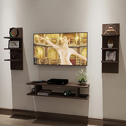 Image of ESTANTERIA Tv Unit Wall Mounted Engineered Wood TV Unit, TV Cabinet for Wall, TV Stand for Wall, TV Stand Unit Wall Shelf for Living Room, Set Top Box Wall Display Rack Stand(Wenge 25x152.4x4Cm)