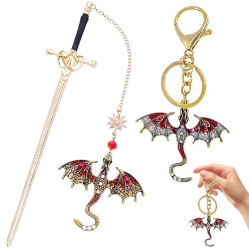 Marcapáginas Metal, Llavero de Dragón, Dragón Marcapaginas Punto De Libro Con Colgante De Piedras Preciosas, Personalizar Espada Bookmark, Para Amantes De Los Libros, Regalo maravilloso(Rojo)