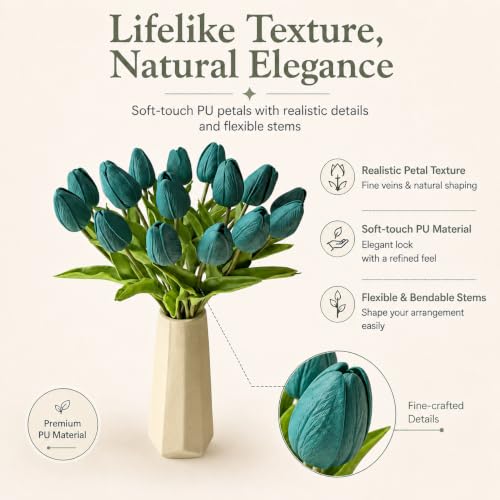 Image of Mandy's 20pcs Artificial Teal Tulips