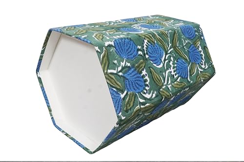 Image of Generic 3.3 Gallon Cotton Hand Block Printed Paper Waste Basket |Small Decorative Trash Can for Housewarming Gifts in Living Room, Bedroom, Bathroom | Eco-Friendly, Plastic-Free (1, D. GREEN & BLUE)