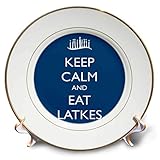 Aus Porzellan 3dRose CP 163812 _ 1 Keep Calm and Eat Latkes, blau Porzellan Teller, 20,3 cm