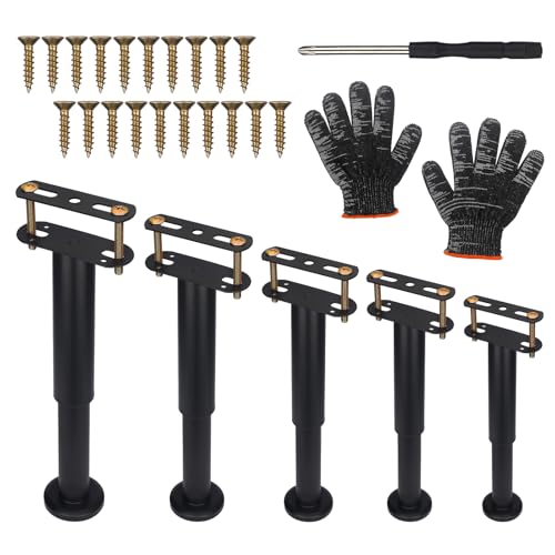 Veyblew 5 Pcs Adjustable Height Bed Support Legs 7.08-12.5 inch with Locking Ring Bed Frame Center Support Legs for Bed Frame/Bed Center Slat/Furniture Bed Legs Replacement Bed Slats Support Legs