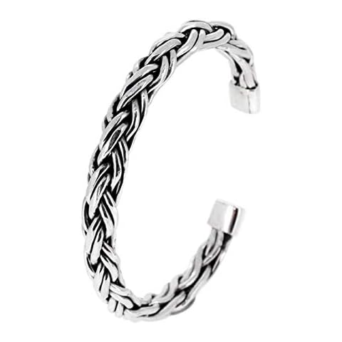 TreasureBay 925 Sterling Silver Bangle for Men, Braided Open Cuff Bangle Cover