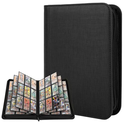 TAOPE Trading Card Binder with Sleeves, Zip Binder - 9 Pocket with 20 Double-Sided Pages for 360 Side-Loading Slot Trading Card Album Folder, for Collectible and Trading Card Games - Black