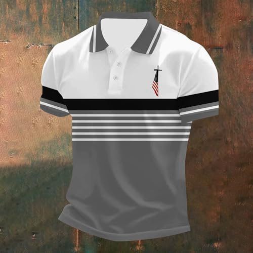 Mens Short Sleeve Polo Shirts Christian Jesus Faith Cross Striped Golf T Shirts with Pocket Button Down Work Tops2