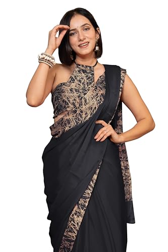 Image of MIRCHI FASHION Women Saree Abstract Print Chiffon | Breathable Lightweight Casual Sari for Regular Use and Office with Unstitched Blouse (Available in 25 Colors)