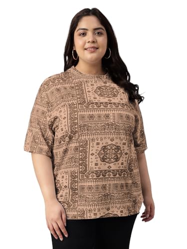 Image of JUNEBERRY 100% Pure Cotton Oversized Baggy Fit Stylish Paisley Bandana Print Half Sleeve Plus Size T-Shirt for Women & Girls (Sizes: 2XL to 5XL)