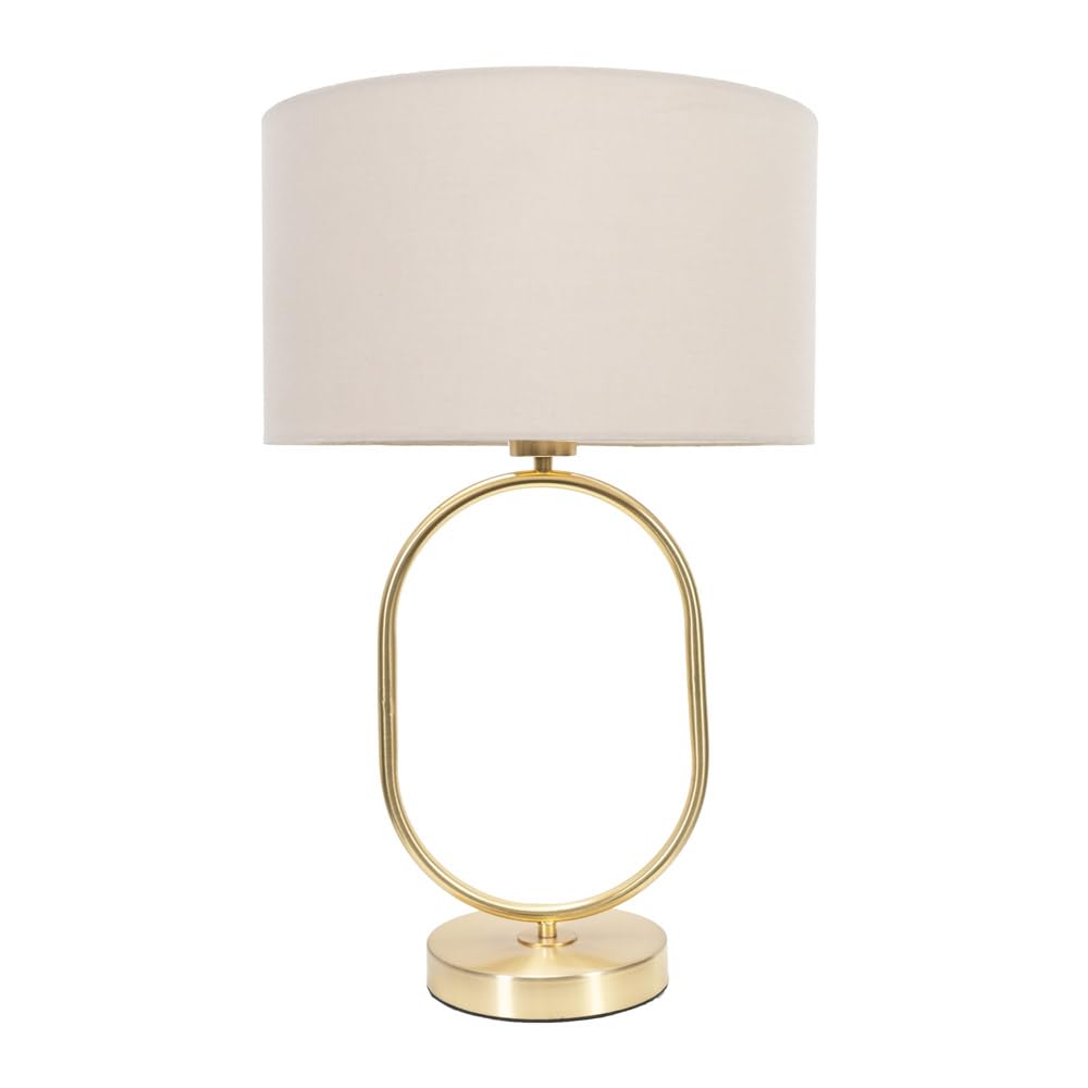 ValueLights | Antonia Cream Fabric Drum Lamp Shade Brushed Gold Oval Table Lamp and LED Bulb | Table Lamps, Home Décor & Improvement Essential | Included LED Bulb