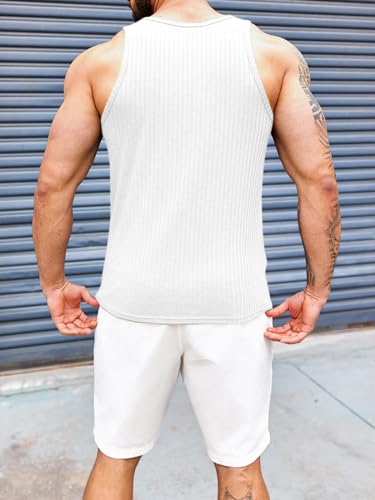 Runcati Mens Ribbed Knit Tank Top Cotton Sleeveless Shirts Summer Beach Workout Muscle Undershirt3