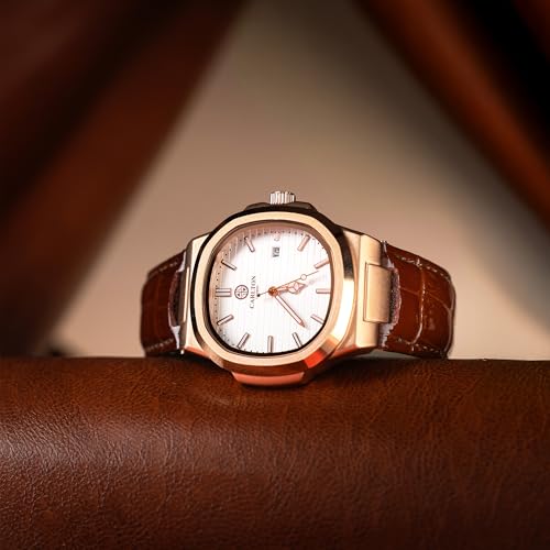 Image of Carlton London Jordan Men Analog Watch, Round Dial, Leather Strap, Quartz Movement, 43 mm Case, Date Display, Classic Casual Style, 30M Water Resistant