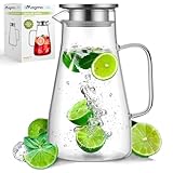 MAGMALIFE Jarra de Vidrio con Tapa de Acero Inoxidable, Capacidad de 1.8 Litros (61 oz) Jarra de Cristal Moderna Perfecta...