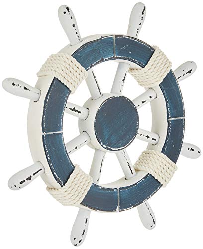 Hampton Nautical Rustic and White Decorative Ship Wheel with Anchor Decoration Living, 12