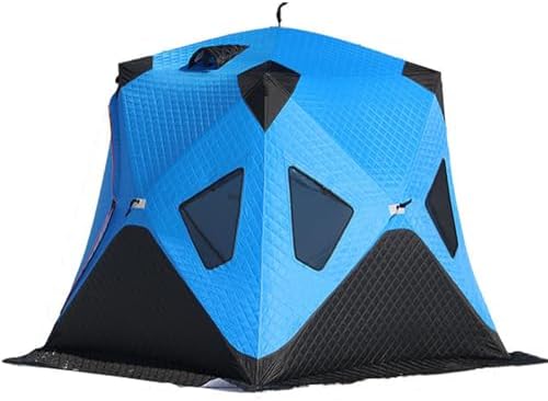 Portable Ice Fishing Shelter with Stove Jack & Floor, Insulated 420D Hexagon Ice Tent, Durable Ice Shanty for Winter Fishing, Blue Portable Fishing Huts