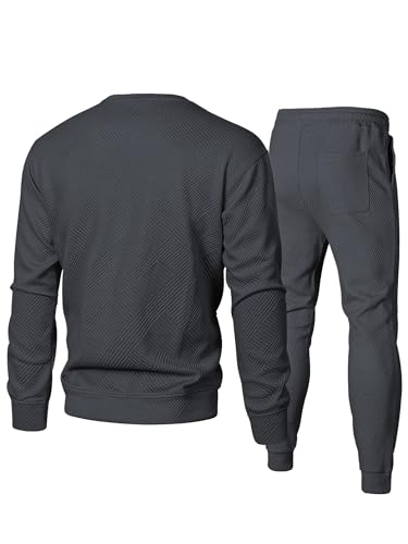 Elegancity Trainingsanzug Herren 2-Teiliger Jogginganzug Sets Casual Jogginghose Herren Lang und Rundhals Sweatshirt Set Sportanzug Tracksuit,Dunkelgrau L