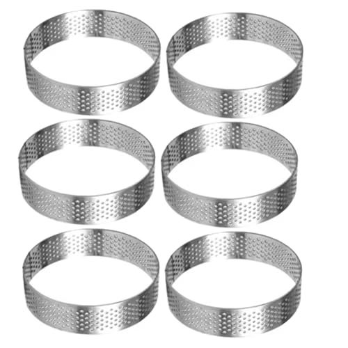 TsoLay 6 Piezas de Anillos Circulares para Tartas de 18 cm con Agujeros, de Acero Inoxidable, Redondos, para Tartas, Quiches, Pasteles, Mousse, Herramienta para Hornear en la Cocina
