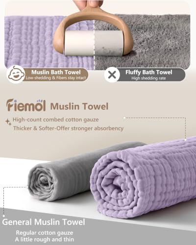 Image of Baby Bath Towels, 100% Muslin Cotton Hooded Baby Towels for Newborn, 2 Pack Baby Towels with Hood for Infant Toddler and Kids, Large 32x32Inch Bath Essentials, Soft and Absorbent