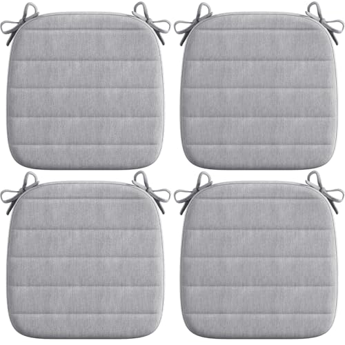 Codi Dining Chair Cushions Set of 4, Indoor Chair Pad for Kitchen and Bar Stool - Washable, Non-Slip Seat Cushion with Ties, 16x17 inch, Grey, 4 Pack