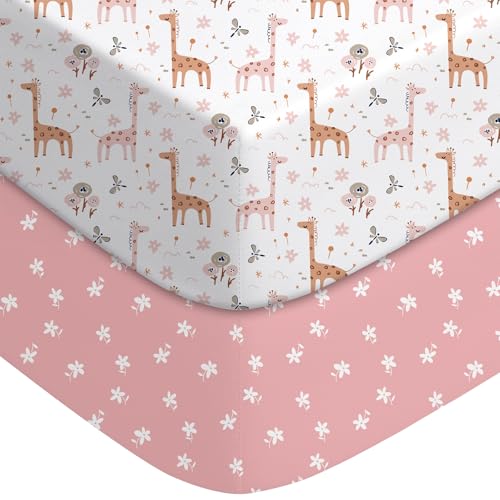 Image of FILLEEP Baby Crib Sheets for Boys Girls Neutral, 2 Pack Crib Mattress Sheet for Standard Crib and Toddler Mattress, Super Soft Breathable Fitted Crib Sheet, 52" x 28"