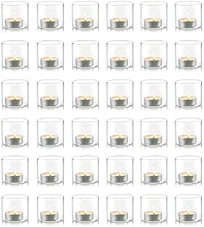 NUPTIO Set of 12 Clear Votive Tea Light Glass Candle Holders, Tea Light Holder Set, Table Candle Holder, 5.7cm W x 5cm H, Ideal for Parties Wedding Christmas Events Aromatherapy and Everyday Use