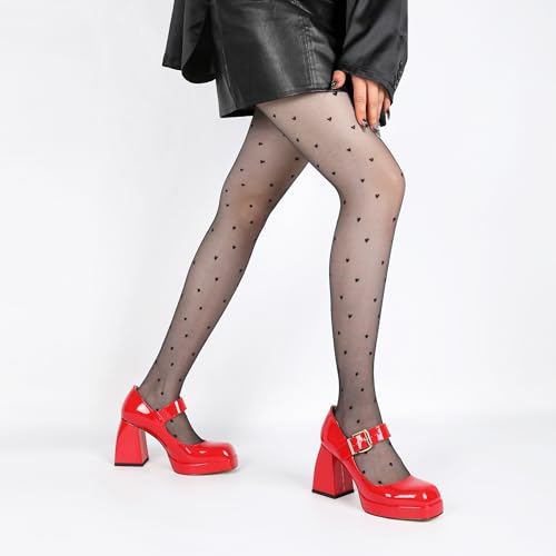 Soireelady Womens Chunky Platform Heels, Mary Jane Shoes Block Heel Pumps, High Heel Square Toe Heels Ankle Strap Dress Shoes Comfort Fashion 4 Inch4