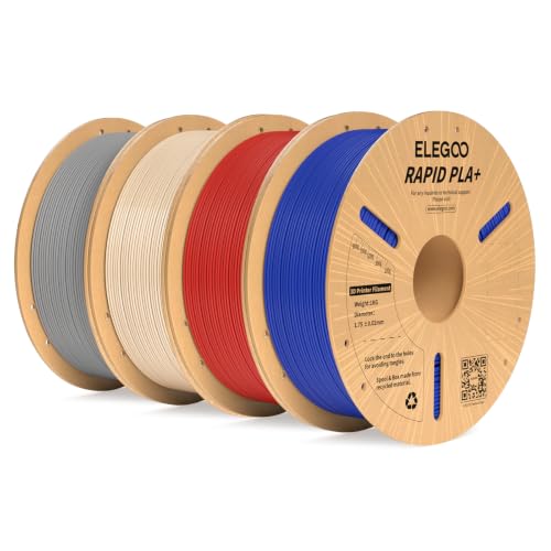 Image of ELEGOO Rapid PLA Plus 3D Printer Filament 1.75mm Bundle 4KG 4 Colors | Grey /Beige /Red /Blue, PLA+ for 30-600mm /s High Speed, Dimensional Accuracy + /- 0.02mm, 4 Pack 1kg Cardboard Spools(2.2lbs)