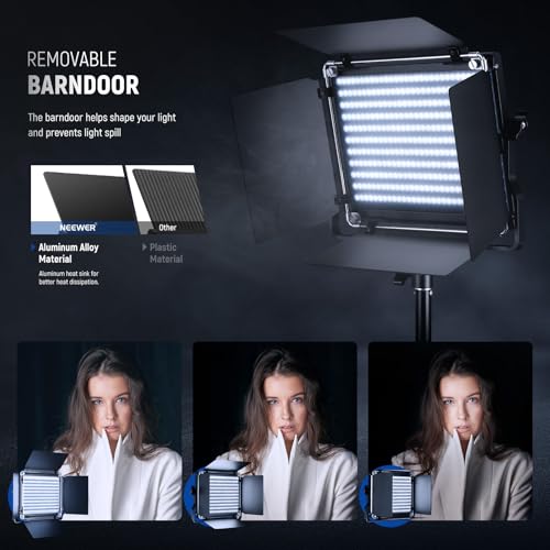 NEEWER 2 Pack Bi Color 660 LED Video Light Kit with Two 79" Tripod Stand, 3200K-5600K CRI 96+ Dimmable Panel Lighting with U Bracket and Barndoor for Studio Photography Recording Streaming, Black