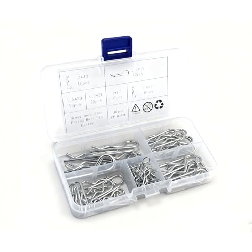 Nextpal 100 Pcs Stainless Steel Hitch Pin Clip Assortment Kit, R Clips Cotter Locking Pins for Trailer Truck Tractor Lawn Mower Automotive Industrial Machinery Repair Hardware Maintenance