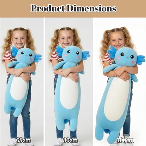 Kekeso Langes Axolotl Salamander-Plüschkissen, weiches Axolotl-Plüschtier für Jungen und Mädchen, Geschenke zu Weihnachten(Blau, 65cm)