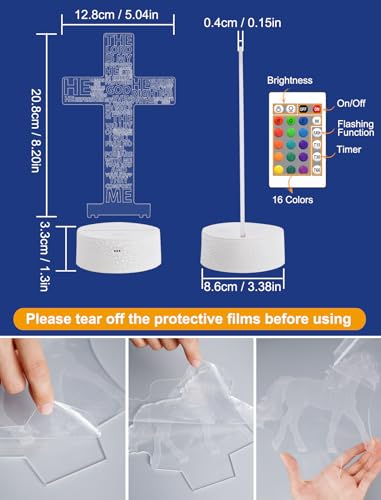 Image of FULLOSUN Jesus Cross Gift, Jesus Cross Night Light, 3D Illumination Lights with Remote 16 RGB Colors Change Kids Men Women Room Lighting Creative Decoration