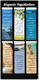 Set of 6 Scenic Nature Inspirational Magnetic Bible Verse Bookmark with Scripture, Size Small 2.25" x .75\